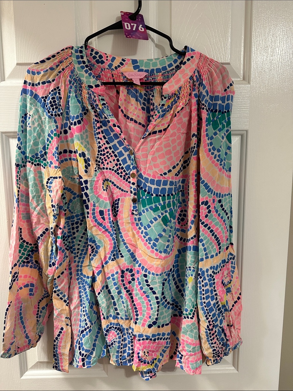Lilly Pulitzer Multicolor Button-Down Blouse — Pink, Blue & Green Print